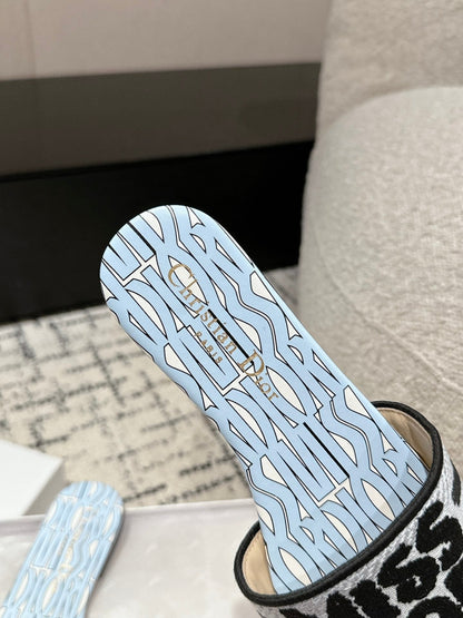 CD Dway Slide Blue Black Embroidered Cotton