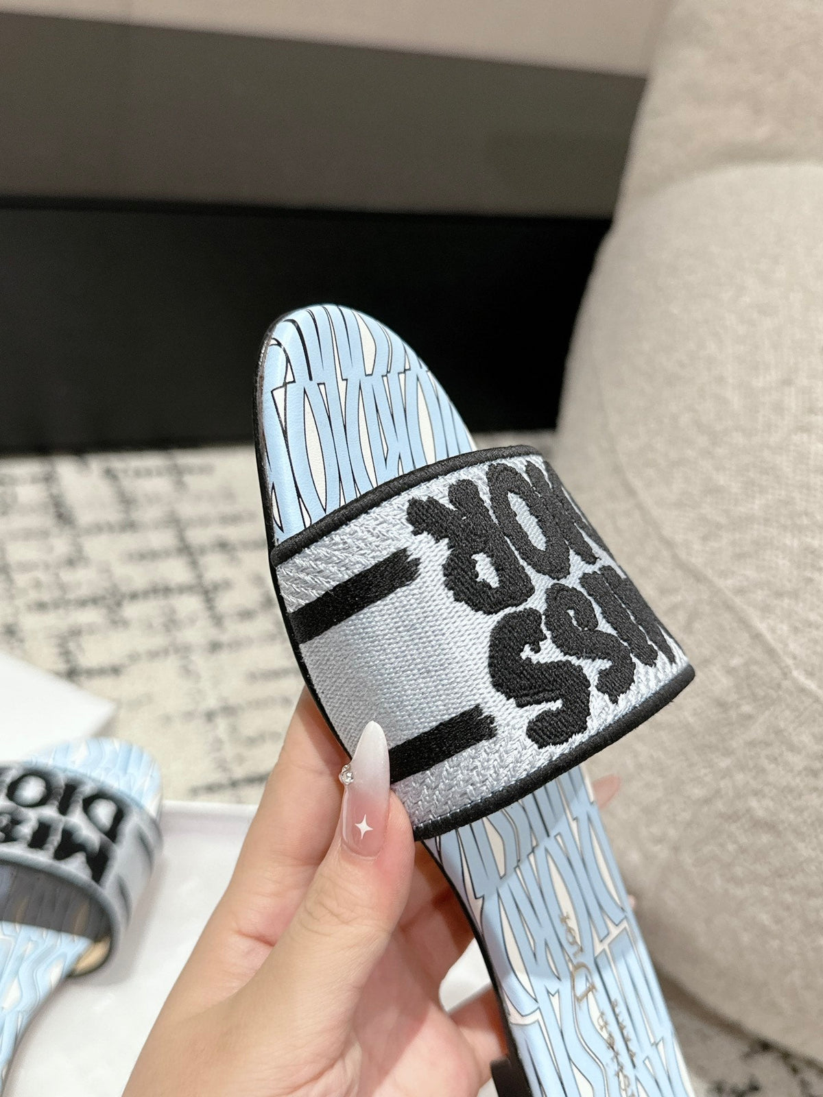 CD Dway Slide Blue Black Embroidered Cotton