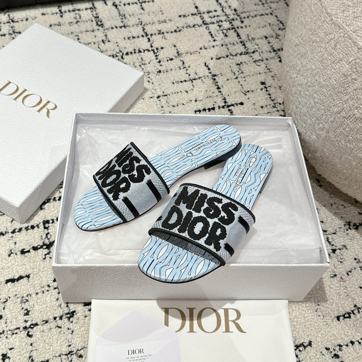 CD Dway Slide Blue Black Embroidered Cotton