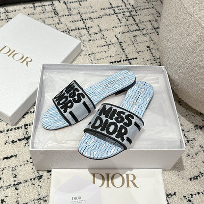 CD Dway Slide Blue Black Embroidered Cotton