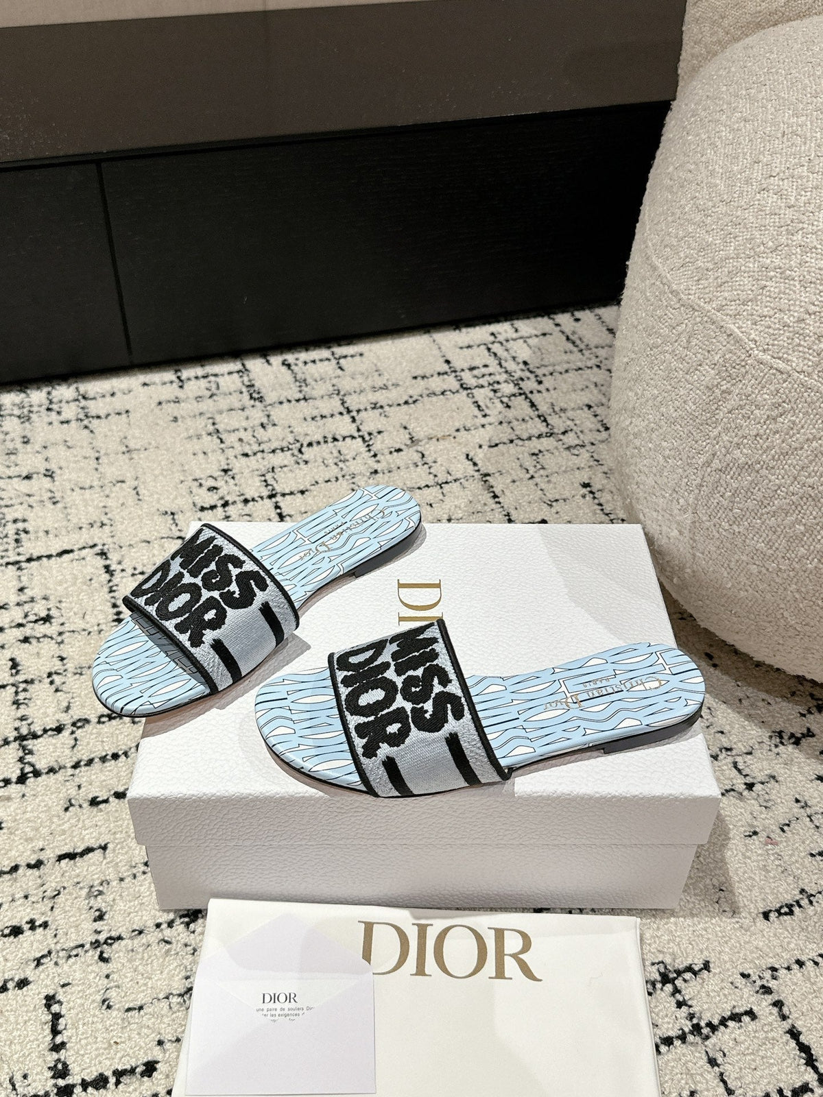 CD Dway Slide Blue Black Embroidered Cotton
