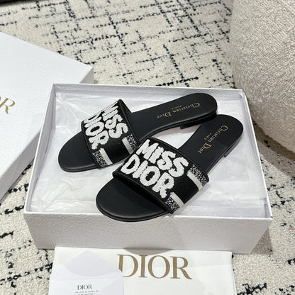 CD Dway Slide Black Mix White Embroidered Cotton