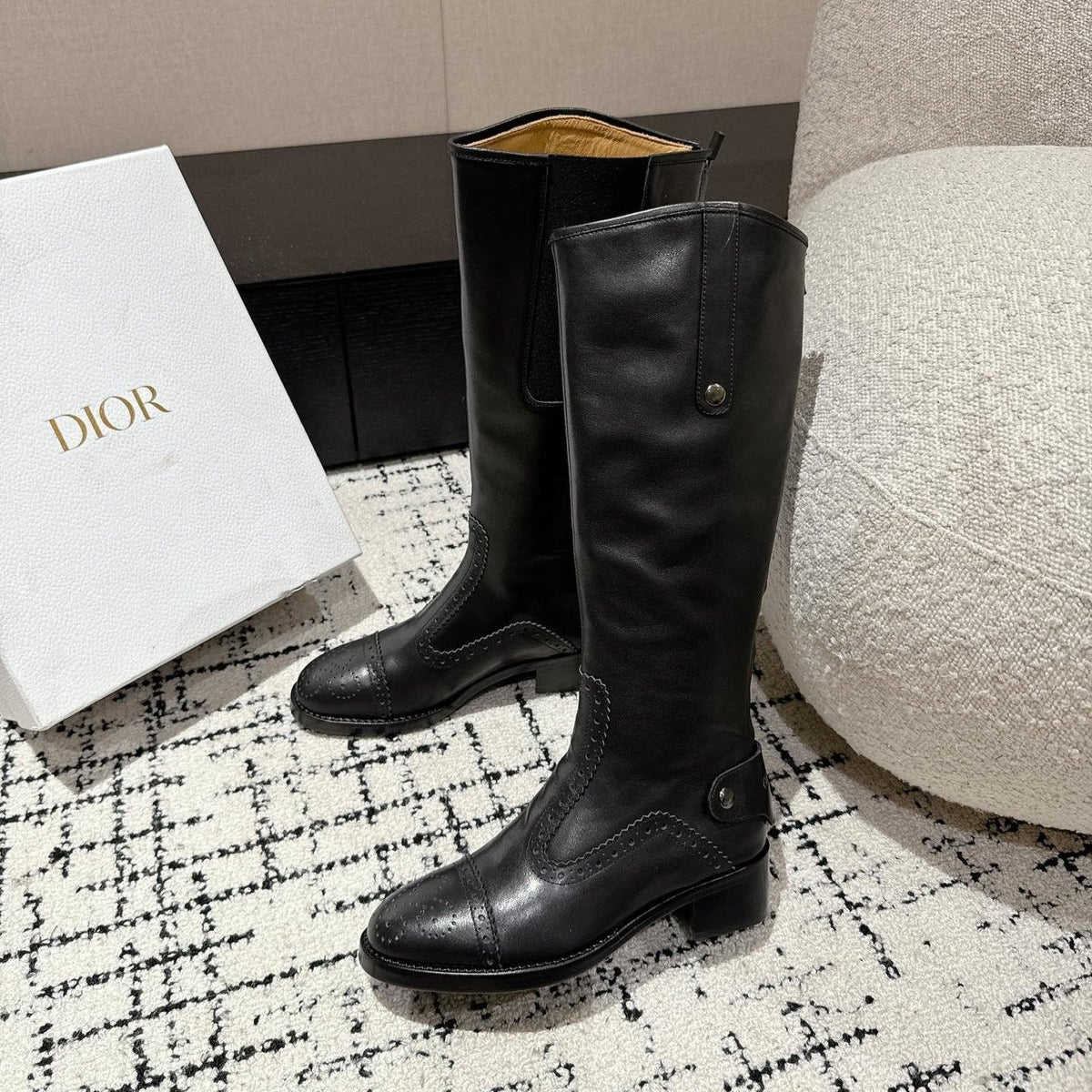 CD High Boots Black Classic Pattern Calfskin