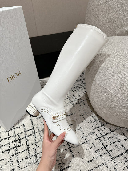 CD Belle-D Heeled Boot White Lambskin