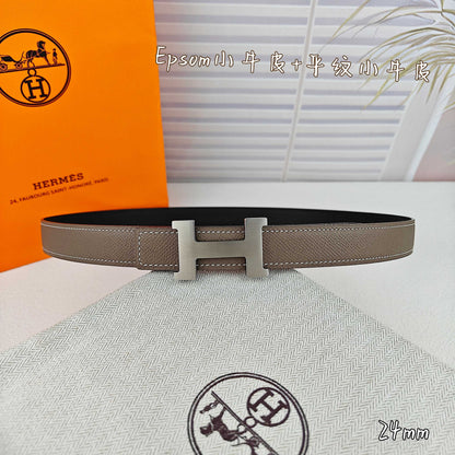 H Guillochee Buckle Belt 2.4cm Taupe Espom 211240