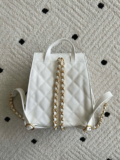 Chanel 2025 Backpack 23cm White Grained Calfskin 318277