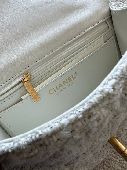Chanel 2026 Flap Bag White Tweed Leather