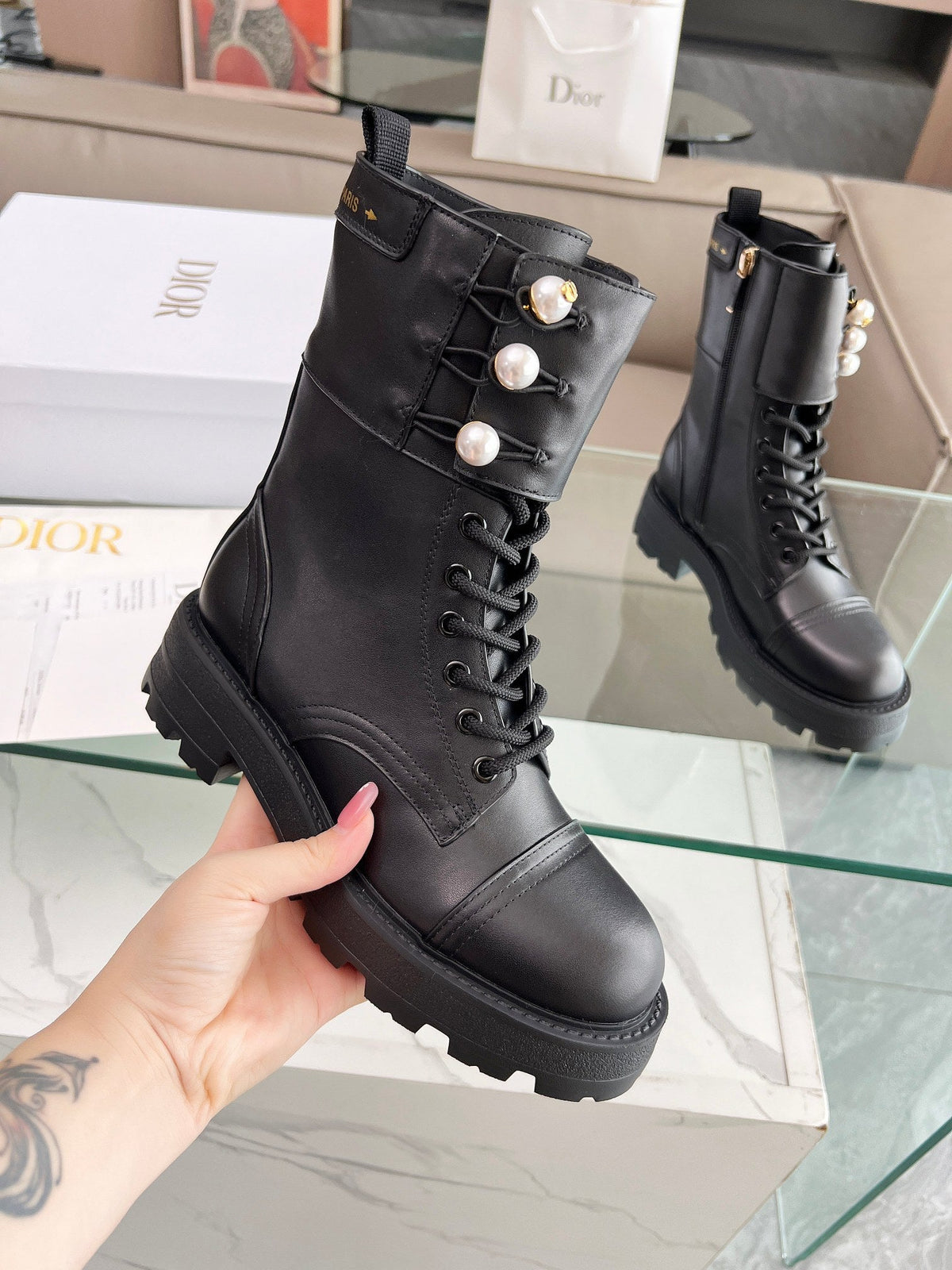 CD D-Strike Ankle Boot Plain Black Calfskin