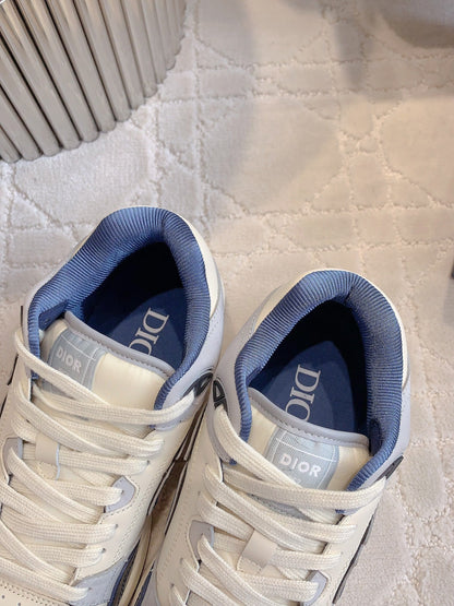 CD B57 Mid-Top Sneaker White Grey Mix Dark Blue Calfskin And Oblique Jacquard