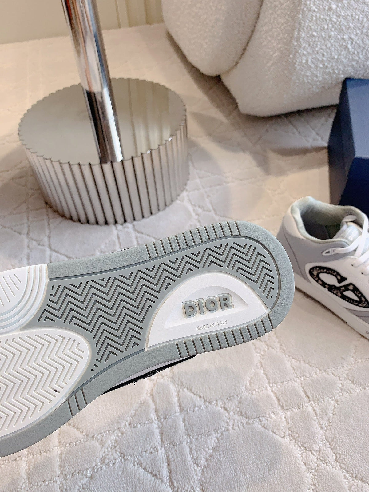 CD B57 Mid-Top Sneaker Grey White Calfskin And Oblique Jacquard