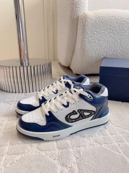CD B57 Mid-Top Sneaker White Mix Dark Blue Calfskin And Oblique Jacquard