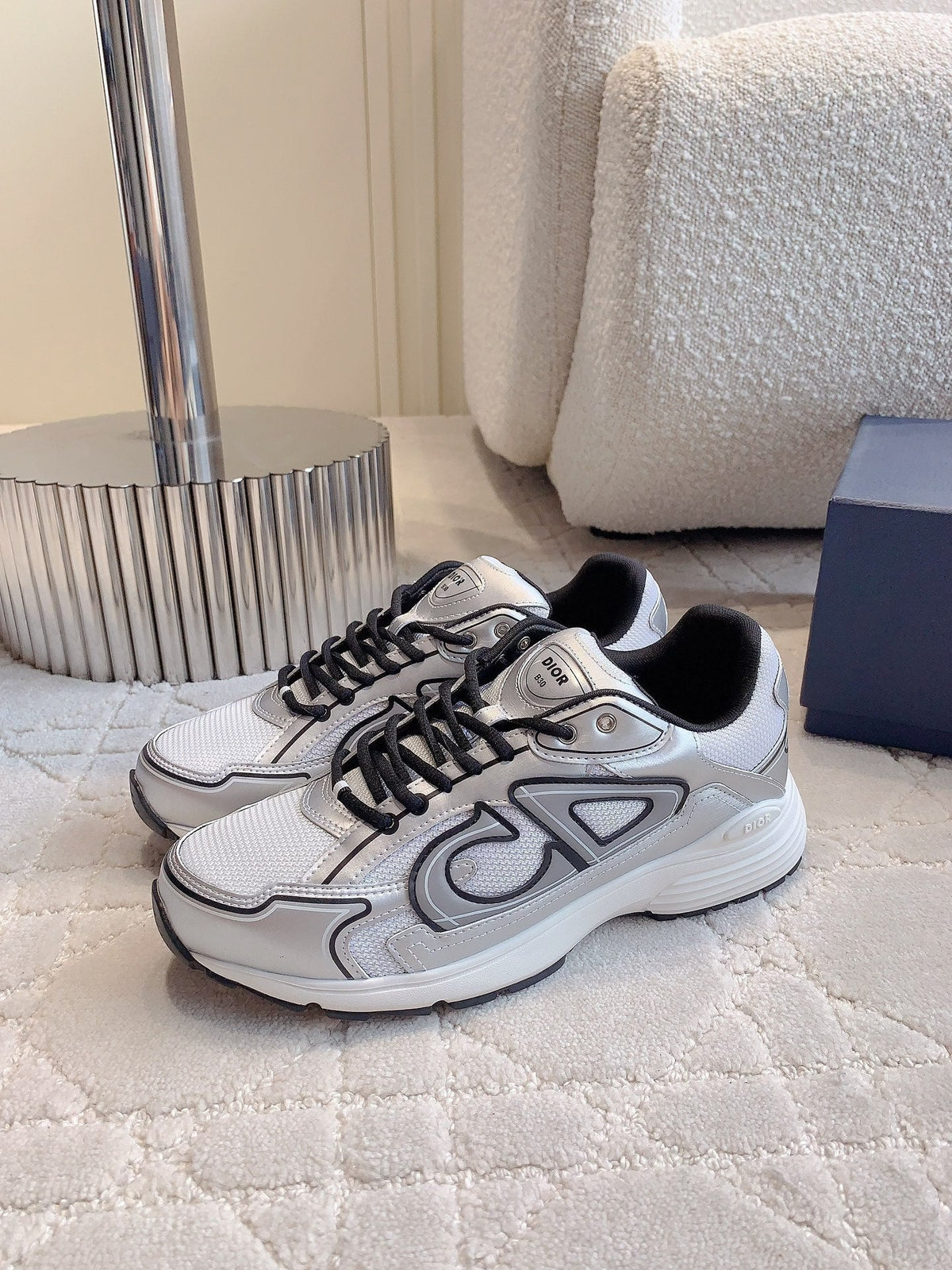 CD B30 Sneaker Grey White Mix Black Polyester Mesh Fabric And Calfskin
