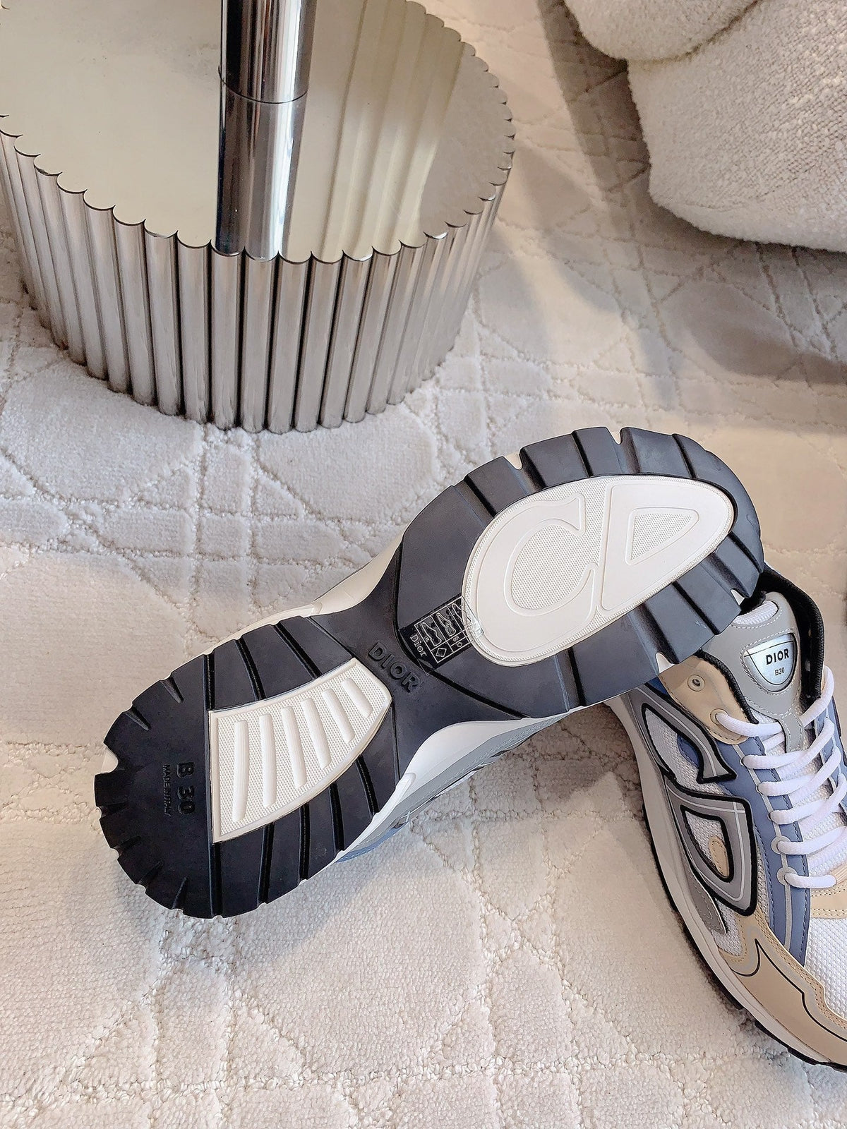 CD B30 Sneaker Blue Grey Mix White Beige Polyester Mesh Fabric And Calfskin