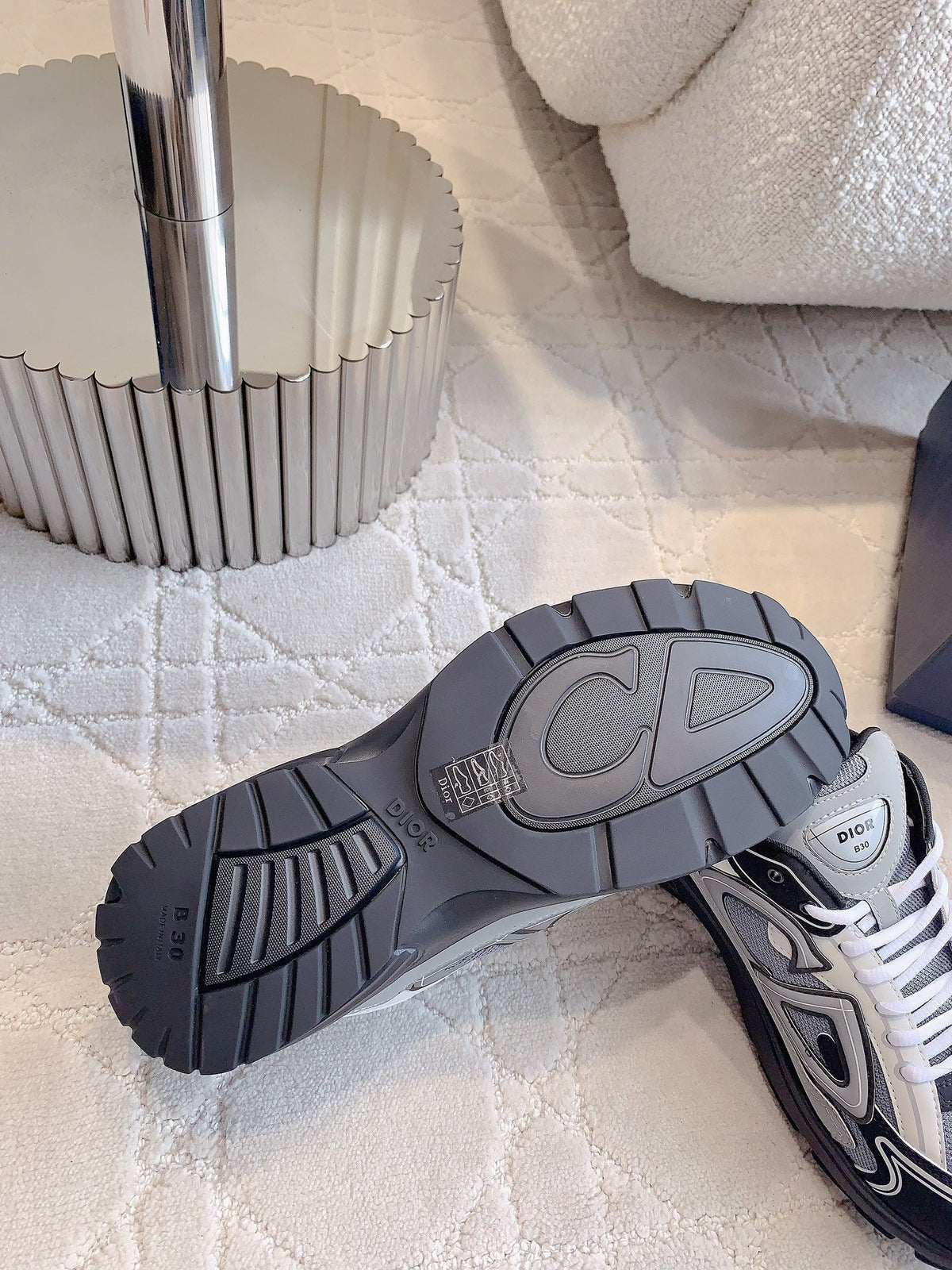 CD B30 Sneaker Cement Grey Mix Black White Polyester Mesh Fabric And Calfskin