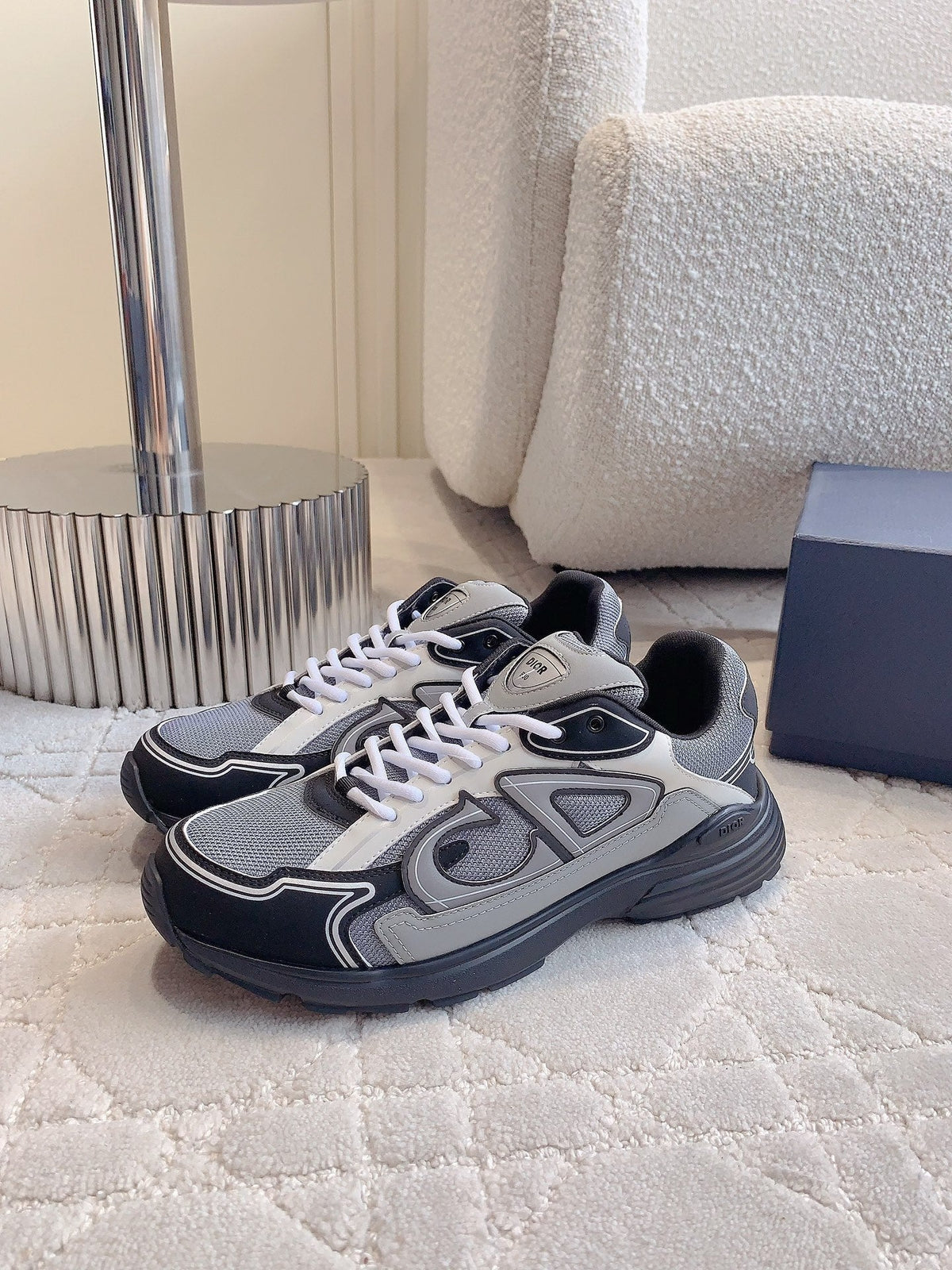 CD B30 Sneaker Cement Grey Mix Black White Polyester Mesh Fabric And Calfskin