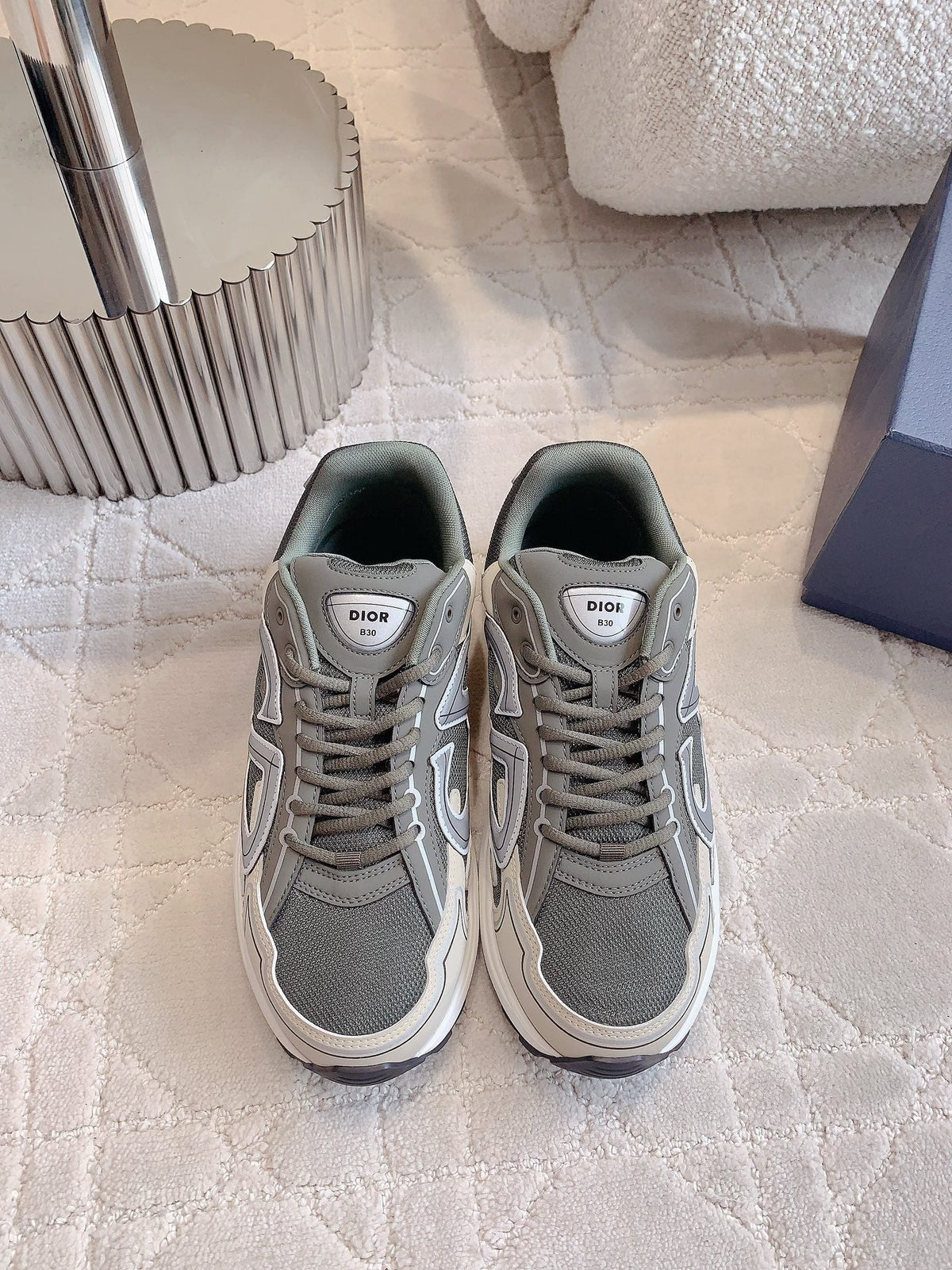 CD B30 Sneaker Gray Brown Mix Beige White Polyester Mesh Fabric And Calfskin