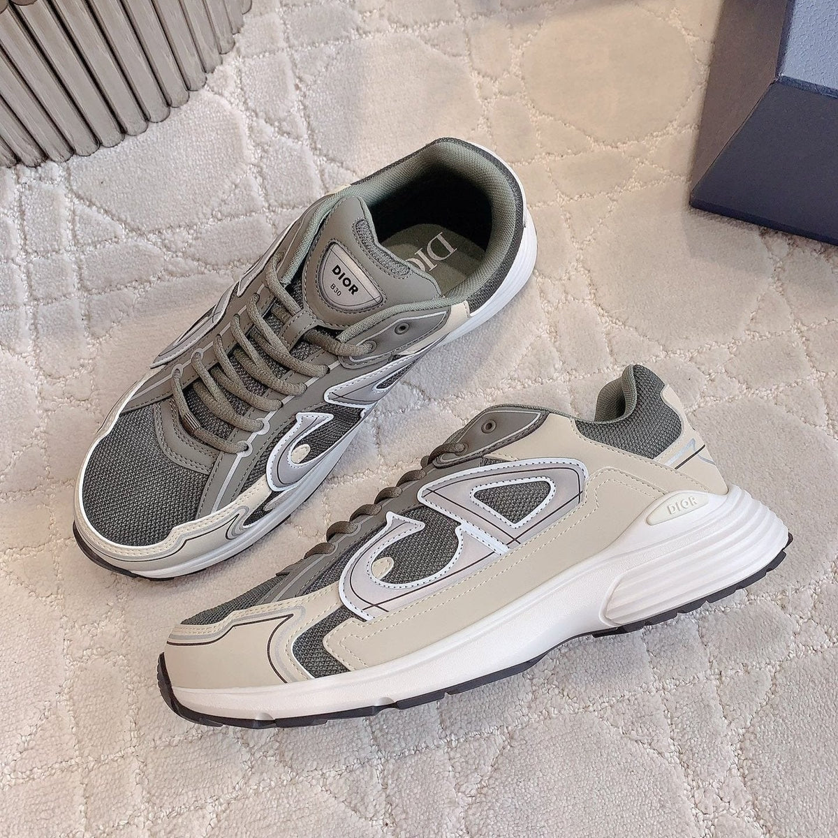 CD B30 Sneaker Gray Brown Mix Beige White Polyester Mesh Fabric And Calfskin
