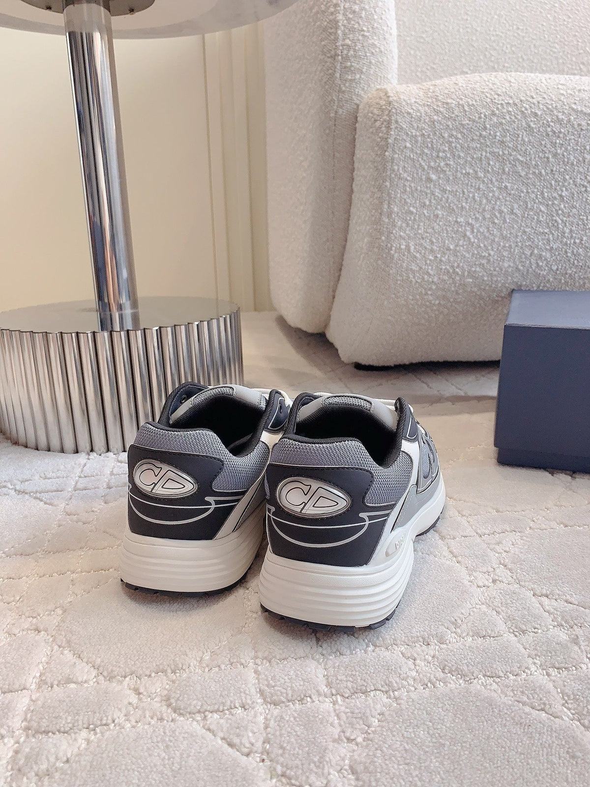 CD B30 Sneaker Cement Grey Mix Black Ivory White Polyester Mesh Fabric And Calfskin
