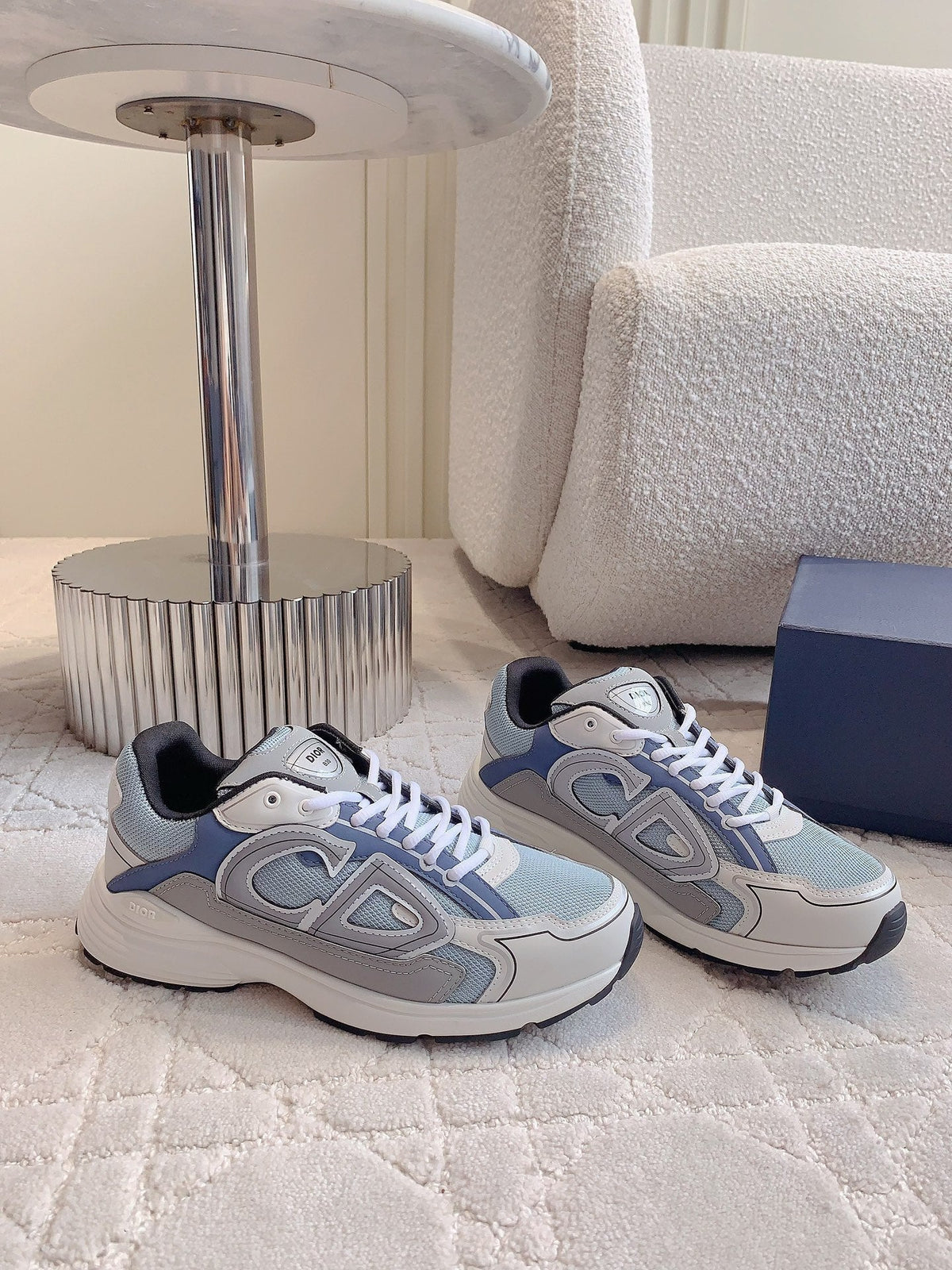 CD B30 Sneaker Dark Blue Grey Mix Light Blue White Polyester Mesh Fabric And Calfskin