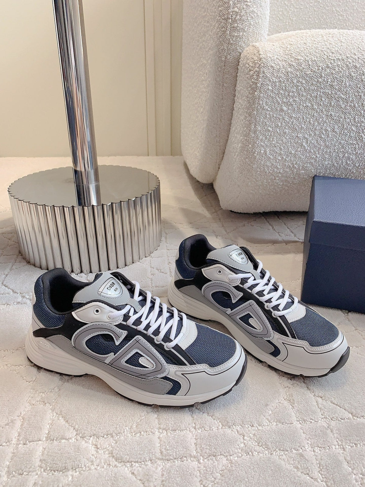 CD B30 Sneaker Charcoal Gray Polyester Mesh Fabric And Calfskin