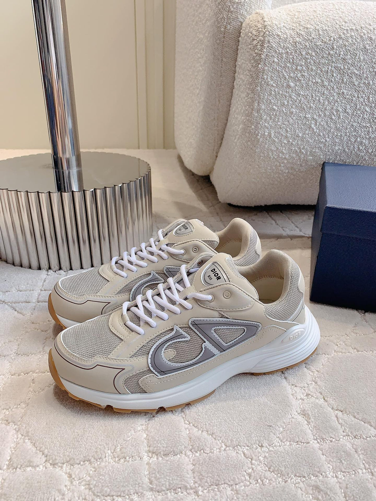 CD B30 Sneaker Grey Beige Mix Brown Polyester Mesh Fabric And Calfskin