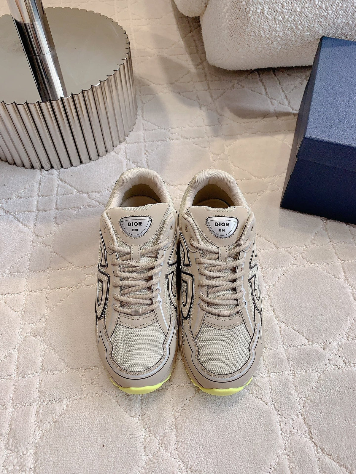 CD B30 Sneaker Dark Beige Mix Yellow Polyester Mesh Fabric And Calfskin