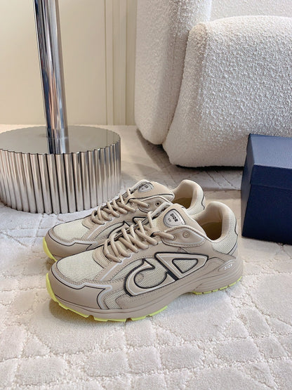 CD B30 Sneaker Dark Beige Mix Yellow Polyester Mesh Fabric And Calfskin