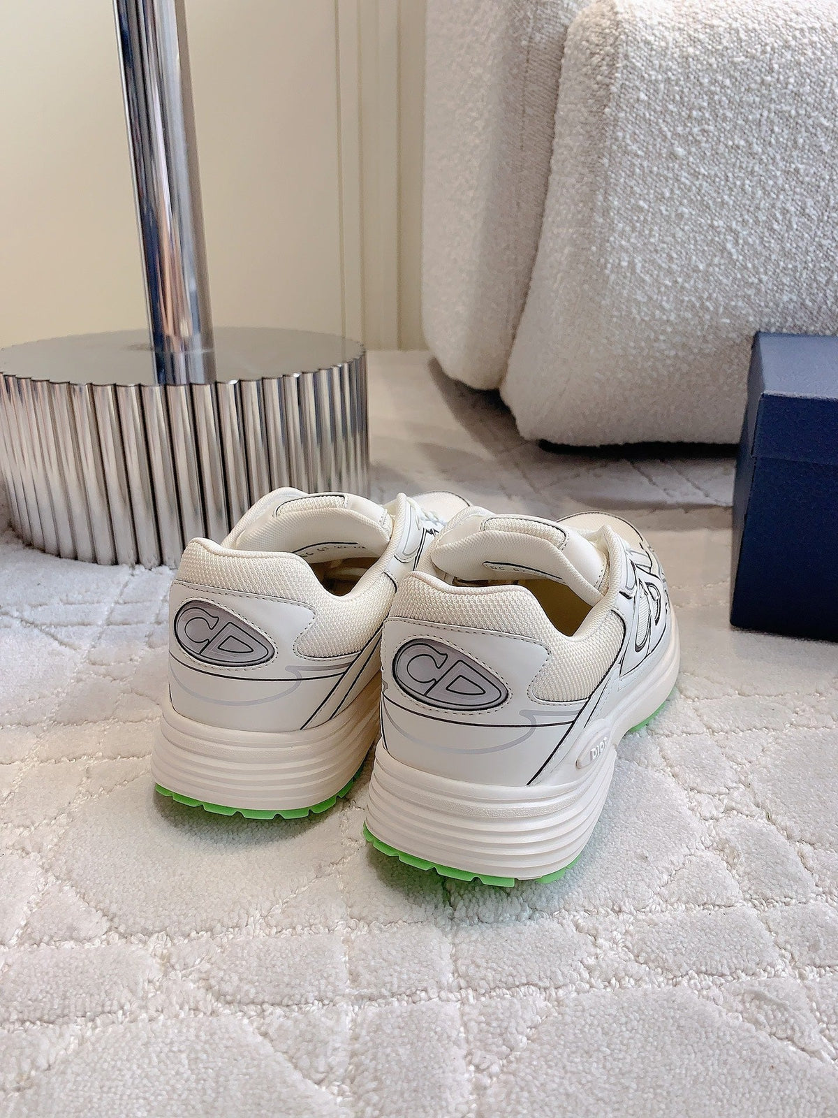 CD B30 Sneaker Milky Beige Mix Green Polyester Mesh Fabric And Calfskin