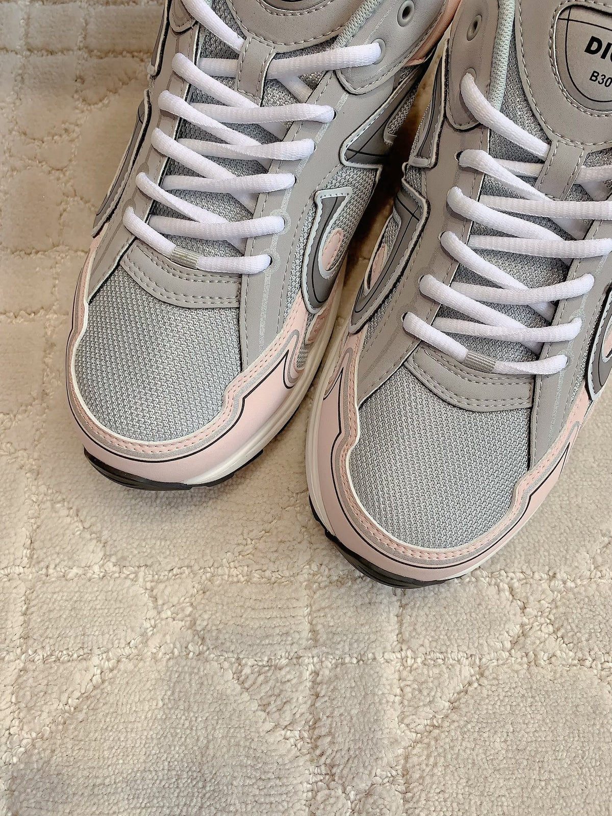 CD B30 Sneaker Grey Mix Pastel Pink Polyester Mesh Fabric And Calfskin