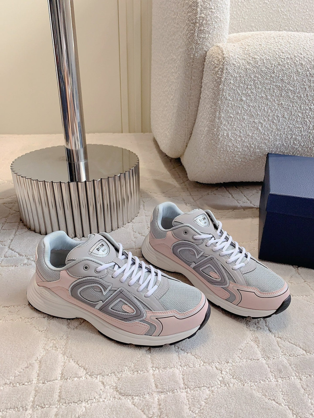 CD B30 Sneaker Grey Mix Pastel Pink Polyester Mesh Fabric And Calfskin