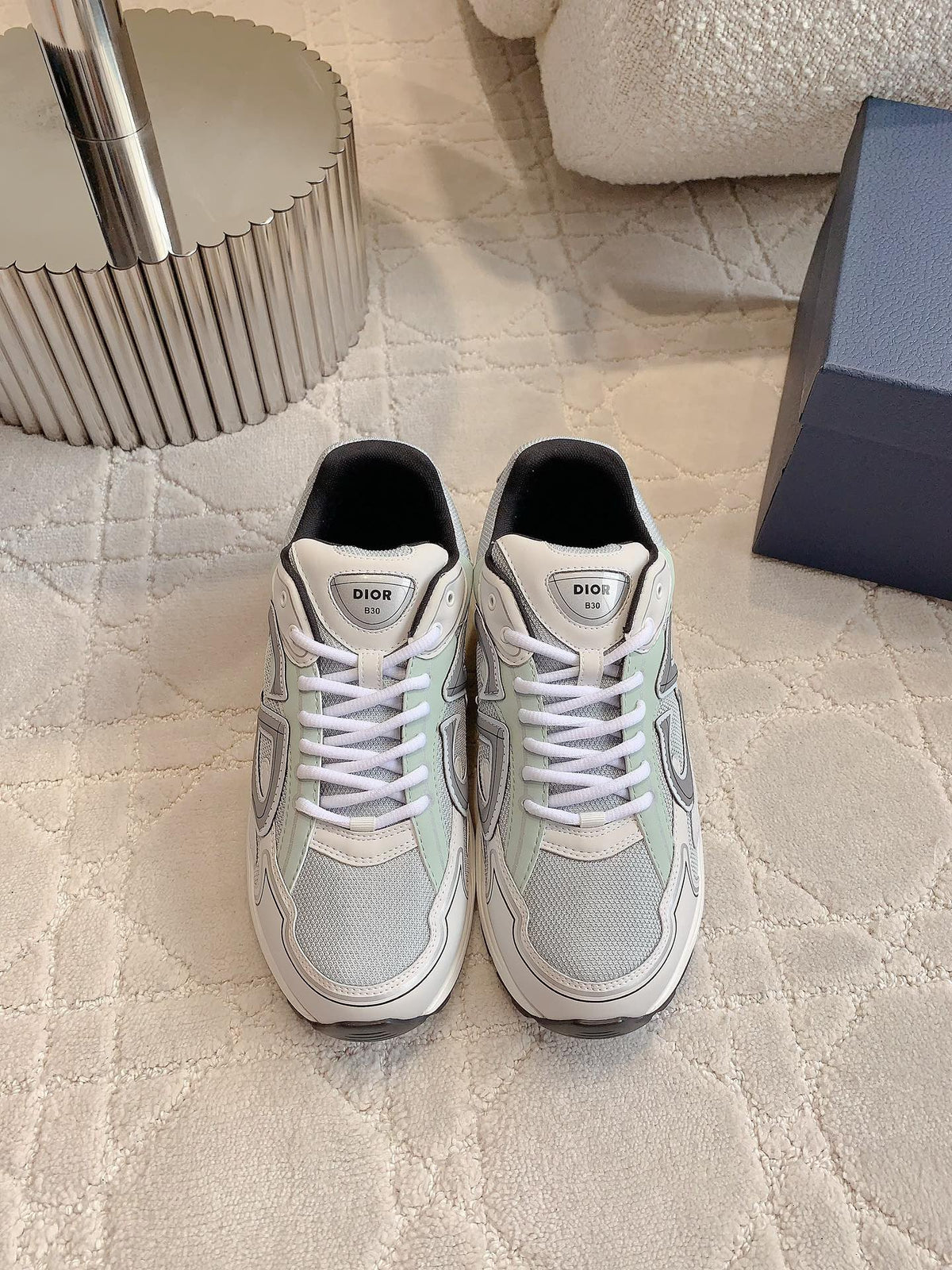 CD B30 Sneaker Grey White Mix Pale Jade Green Polyester Mesh Fabric And Calfskin