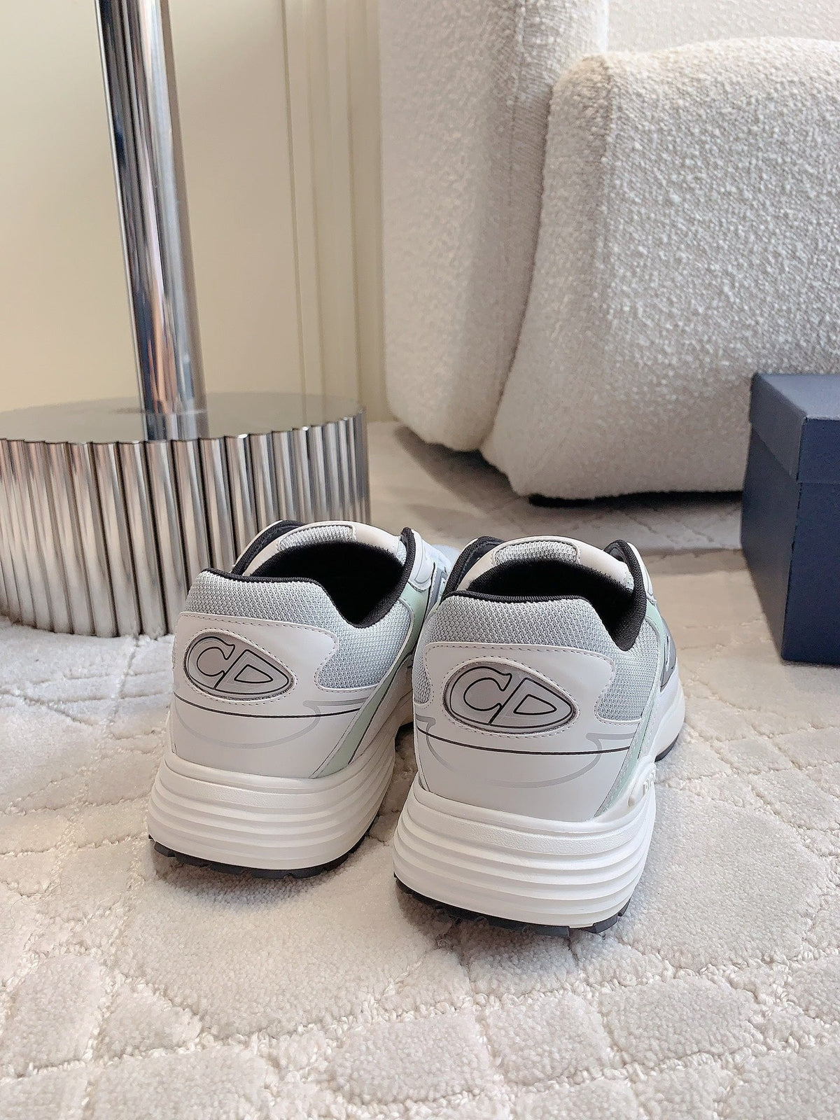 CD B30 Sneaker Grey White Mix Pale Jade Green Polyester Mesh Fabric And Calfskin