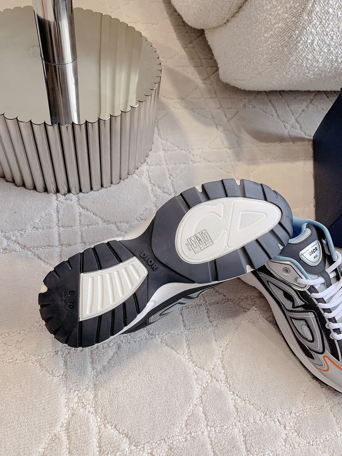 CD B30 Sneaker Gray Black Mix Blue Orange Polyester Mesh Fabric And Calfskin