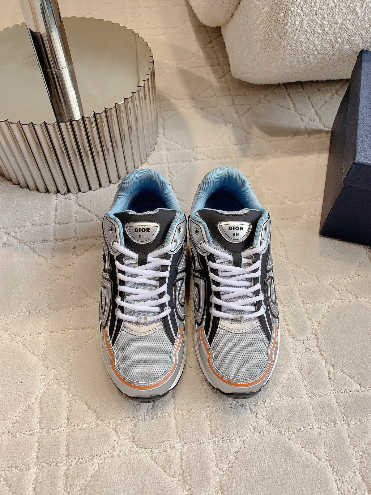 CD B30 Sneaker Gray Black Mix Blue Orange Polyester Mesh Fabric And Calfskin
