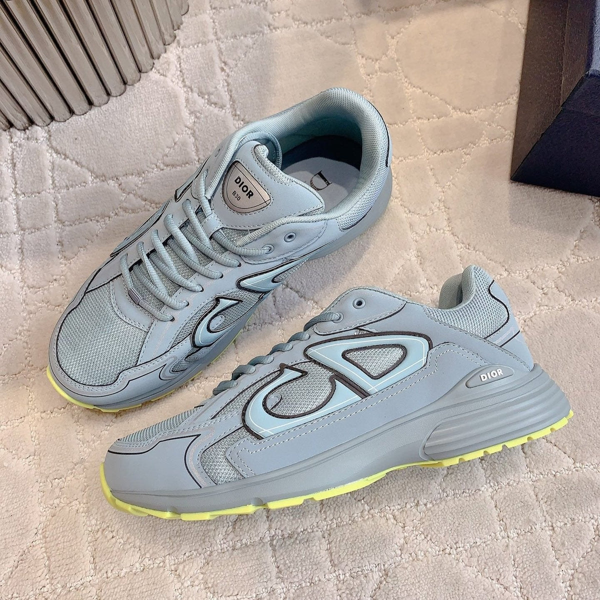 CD B30 Sneaker Grey Blue Mix Yellow Polyester Mesh Fabric And Calfskin