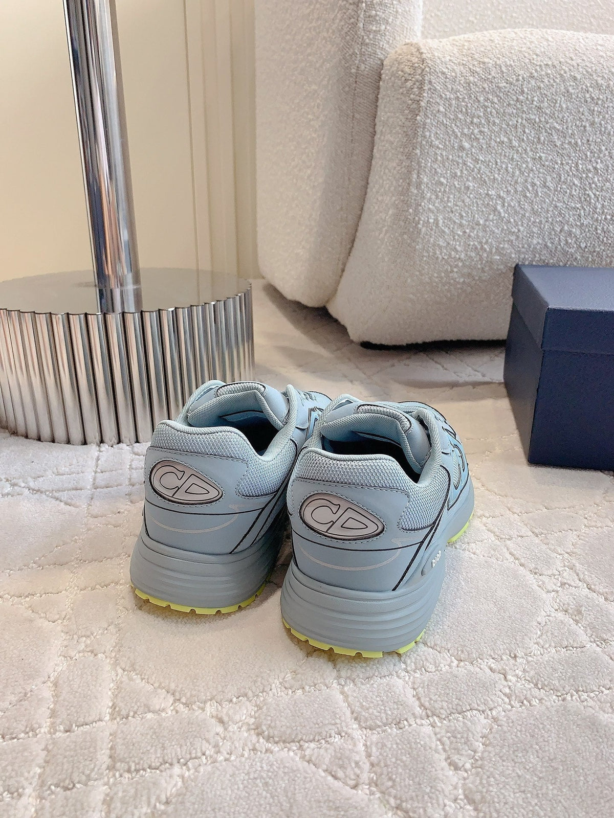 CD B30 Sneaker Grey Blue Mix Yellow Polyester Mesh Fabric And Calfskin