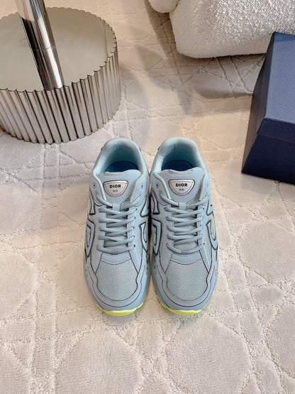 CD B30 Sneaker Grey Blue Mix Yellow Polyester Mesh Fabric And Calfskin