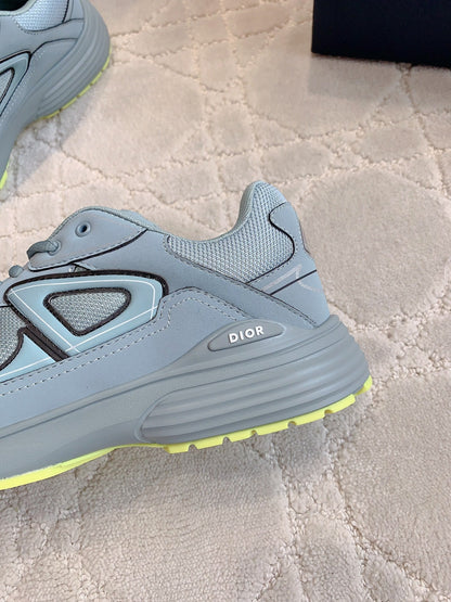 CD B30 Sneaker Grey Blue Mix Yellow Polyester Mesh Fabric And Calfskin