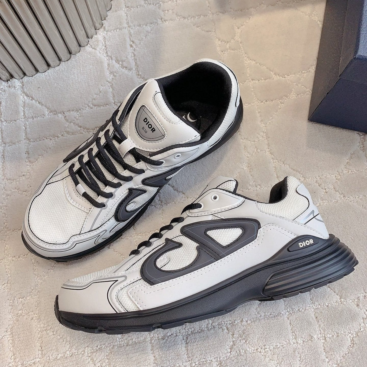 CD B30 Sneaker White Mix Black Polyester Mesh Fabric And Calfskin