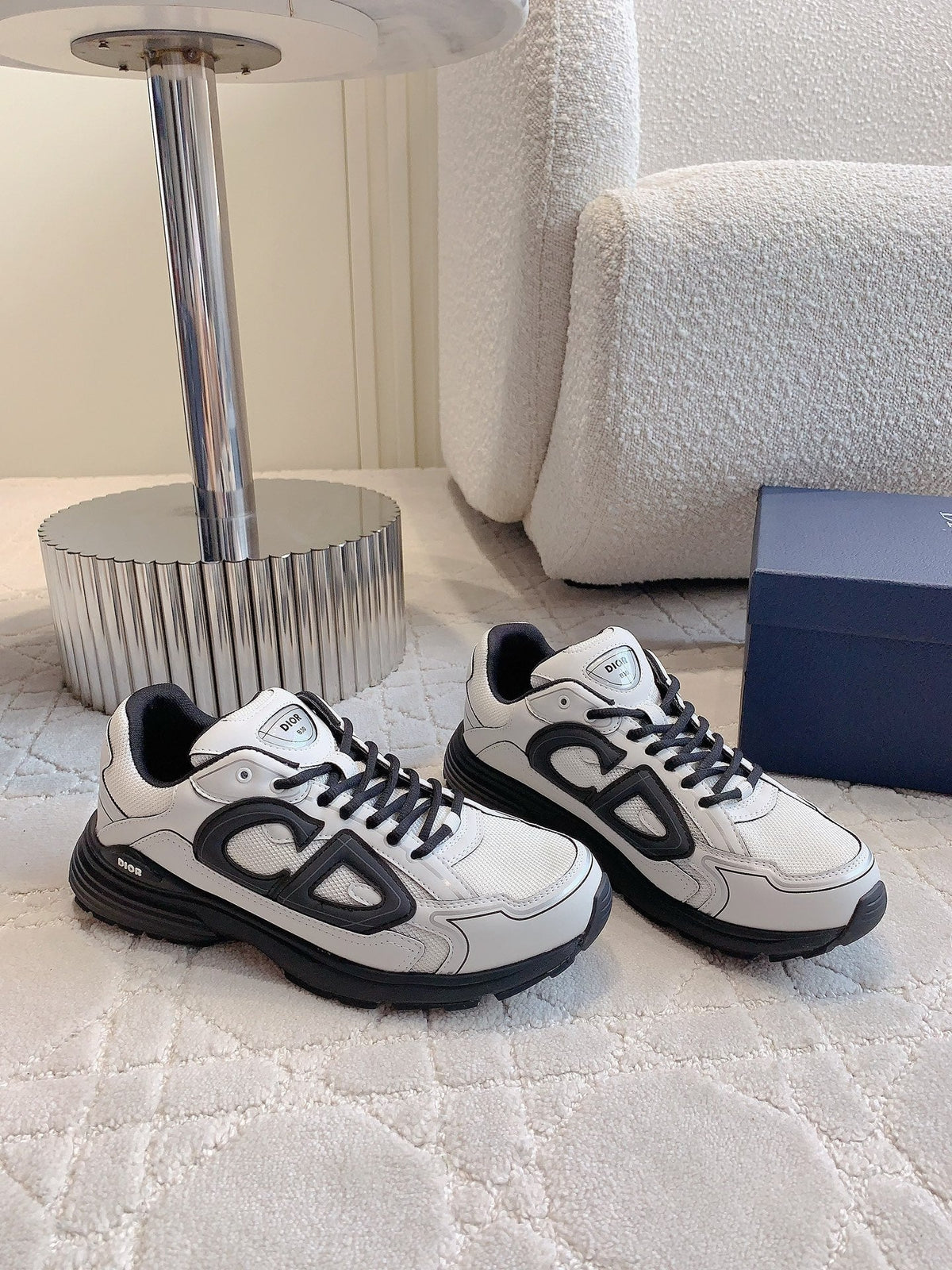 CD B30 Sneaker White Mix Black Polyester Mesh Fabric And Calfskin