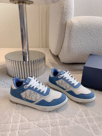CD B27 Low-Top Sneaker White Blue Print Calfskin And Denim Fabric