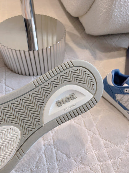 CD B27 Low-Top Sneaker White Blue Print Calfskin And Denim Fabric