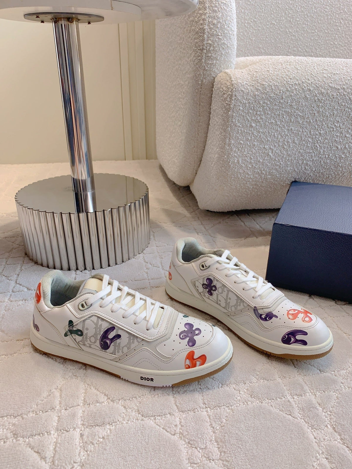 CD B27 Low-Top Sneaker White Green Mix Orange purple Print Calfskin