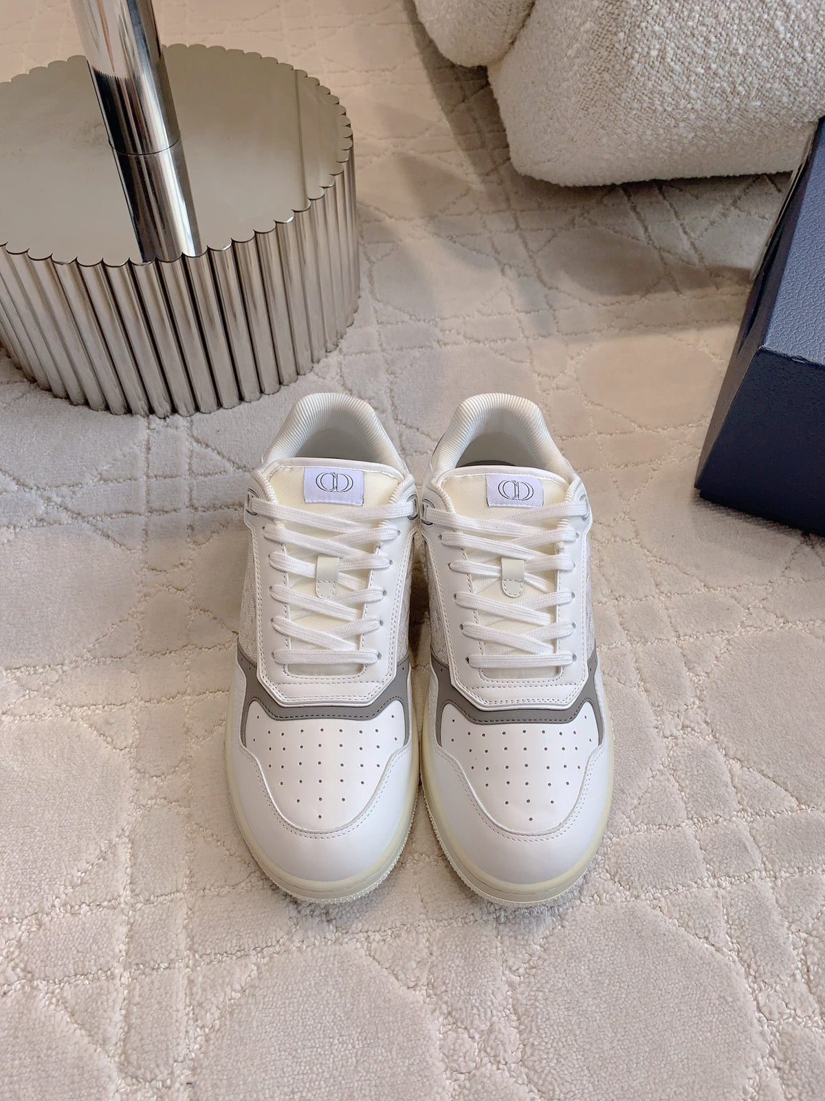CD B27 Low-Top Sneaker White Mix Beige Grey Print Calfskin And Canvas