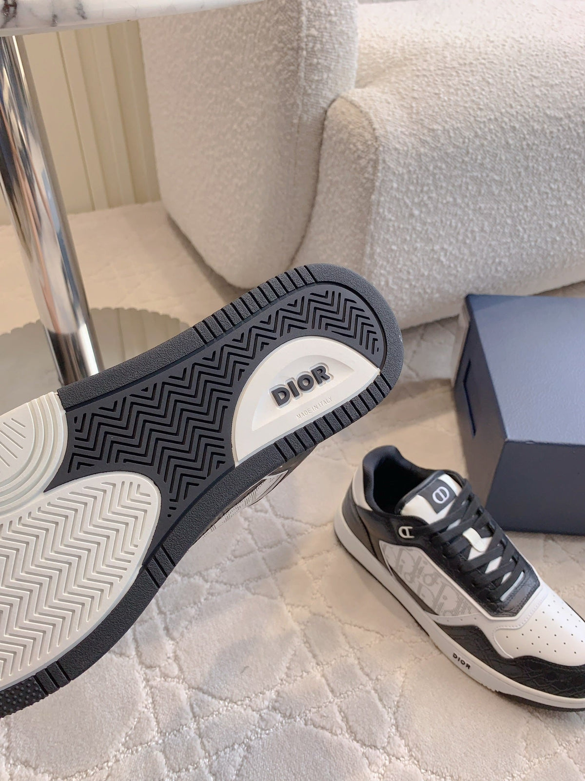 CD B27 Low-Top Sneaker White Black Print Wrinkled Calfskin