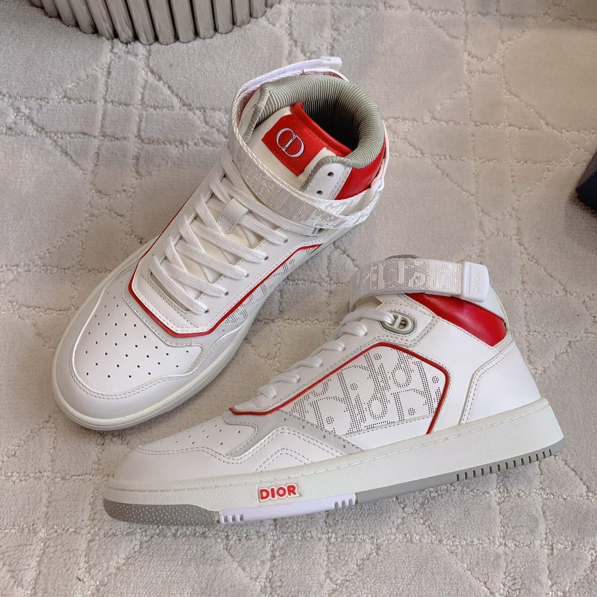 CD B27 High-Top Sneaker White Red Print Calfskin
