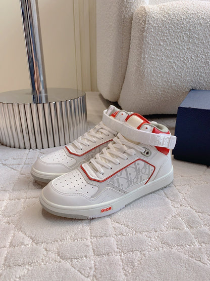 CD B27 High-Top Sneaker White Red Print Calfskin
