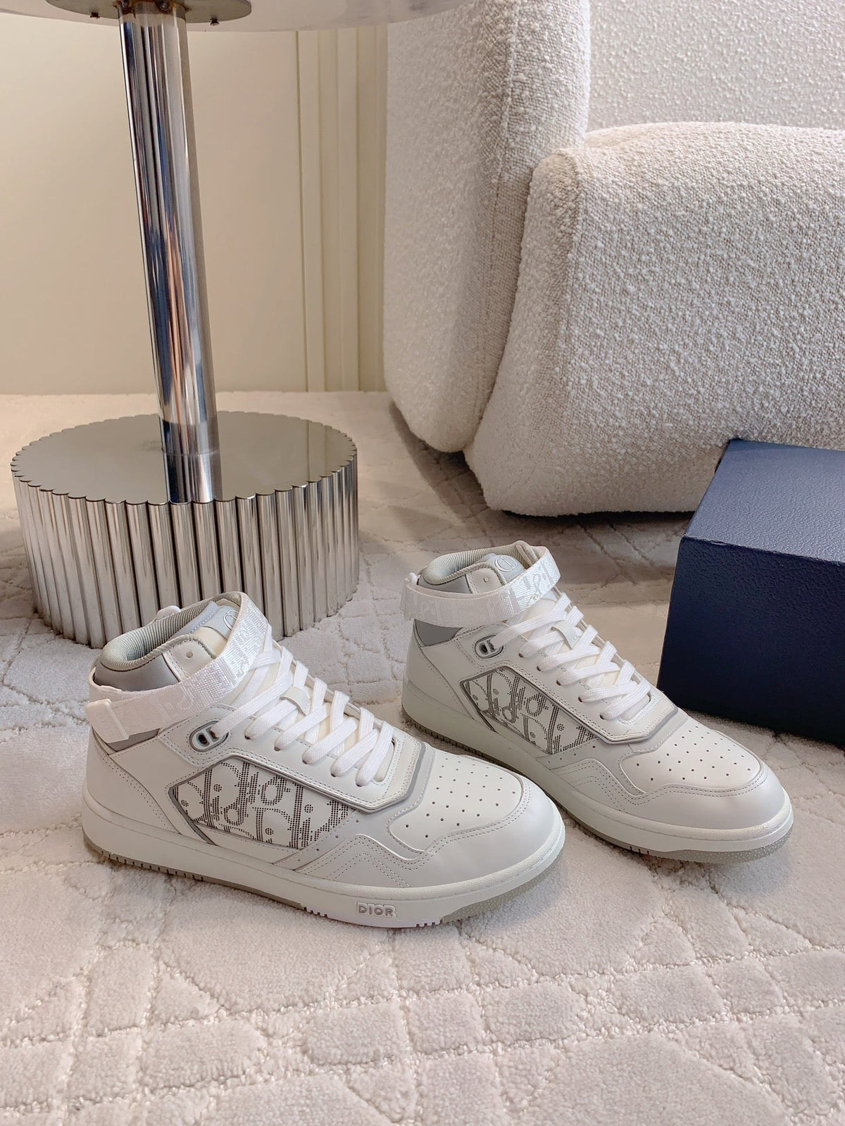CD B27 High-Top Sneaker White Print Calfskin