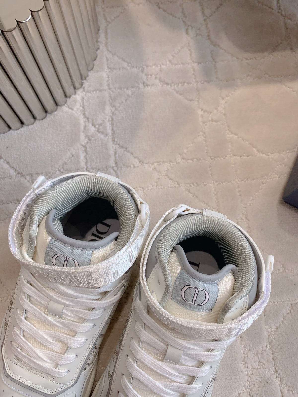 CD B27 High-Top Sneaker White Print Calfskin