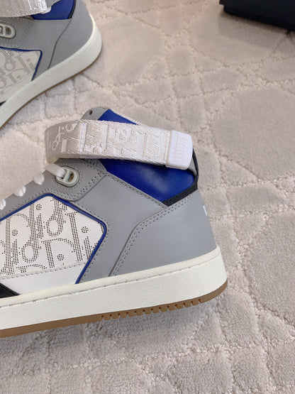 CD B27 High-Top Sneaker White Grey And Red Blue Print Calfskin